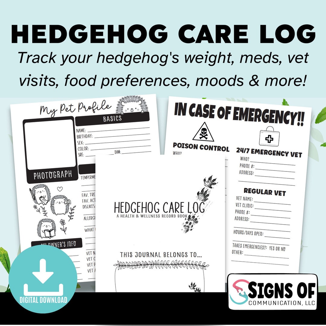 PRINTABLE Hedgehog Care Log, Health Record, Weight Log Pet Journal