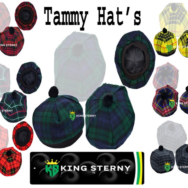 Great Men's Scottish Tam O' Shanter Hat 13 Various  Tartan/ Tammy Cap One Size