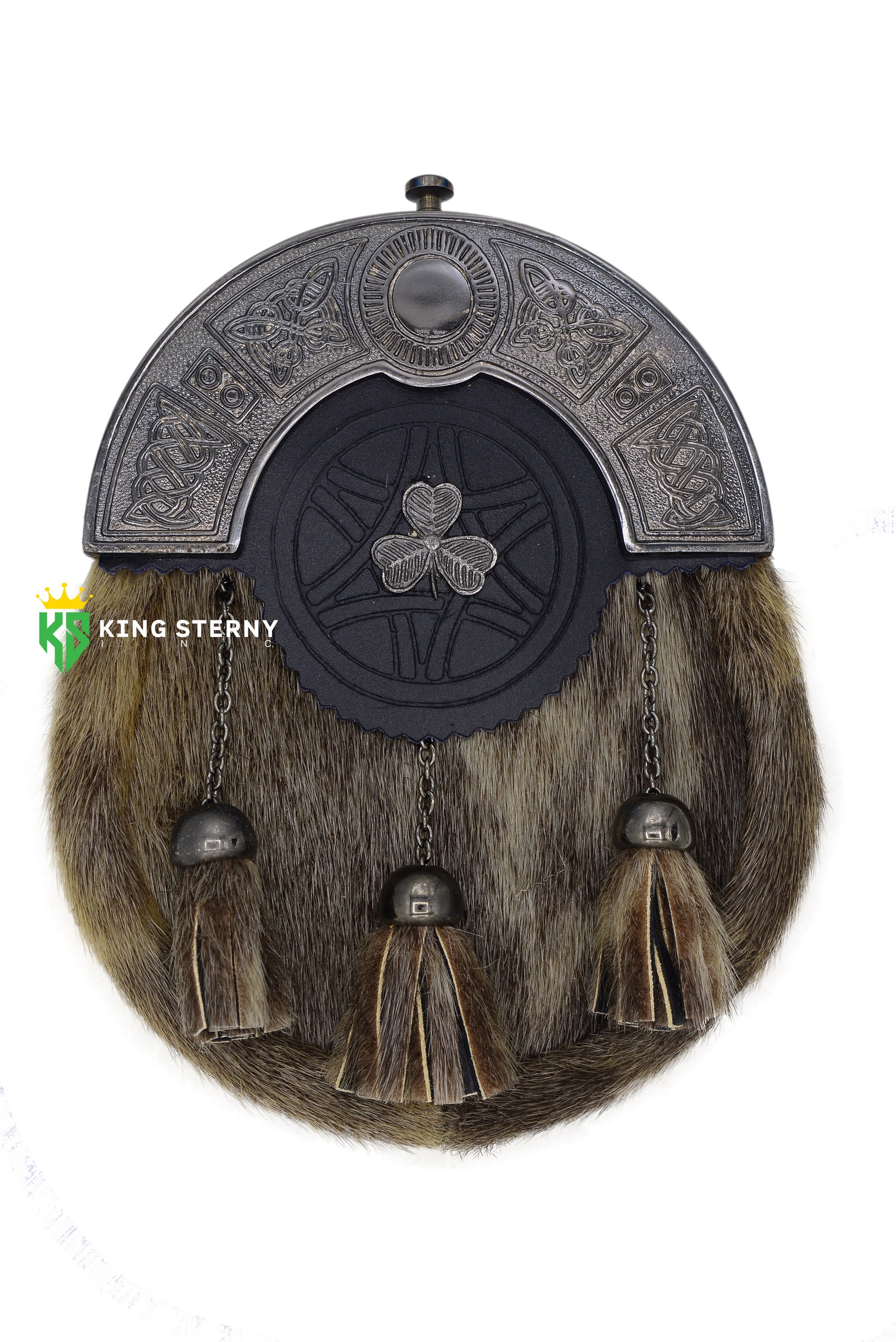 9937 Scottish Kilt Sporran With Traditional Badges – Genuine Leather Welsh Dragon Leather Sporran – Embossed Celtic Design, Made  main image 2