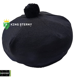 Great Men&#39;s and Women&#39;s Scottish Tam O&#39; Shanter Hat Black Plain Tartan Tummy Hat
