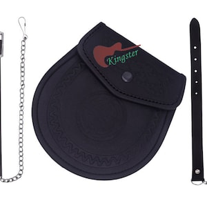 Celtic Highlander Embossed Black Leather Scottish Kilt Bag Sporran Pouch & Belt