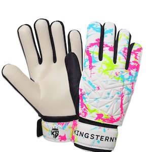 Kingsterny Football Goalkeeper Goalie Soccer Gloves Kids Children Adults Football Gloves Premier League Match Gloves White / Pink