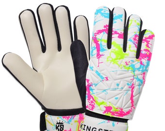 Kingsterny Football Goalkeeper Goalie Soccer Gloves Kids Children Adults Football Gloves Premier League Match Gloves White / Pink