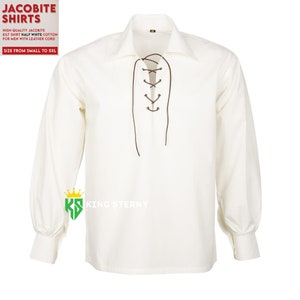 Men's and Women's  Scottish High Quality Cream Fabric Jacobite Ghillie Kilt Shirt Long Sleeve With Leather Cord.