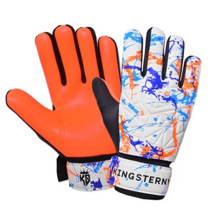 Kingsterny Football Goalkeeper Goalie Soccer Gloves Kids Children Adults Football Gloves Premier League Match Gloves Flo Orange /  Cyan Blue