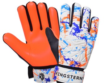 Kingsterny Football Goalkeeper Goalie Soccer Gloves Kids Children Adults Football Gloves Premier League Match Gloves Flo Orange /  Cyan Blue