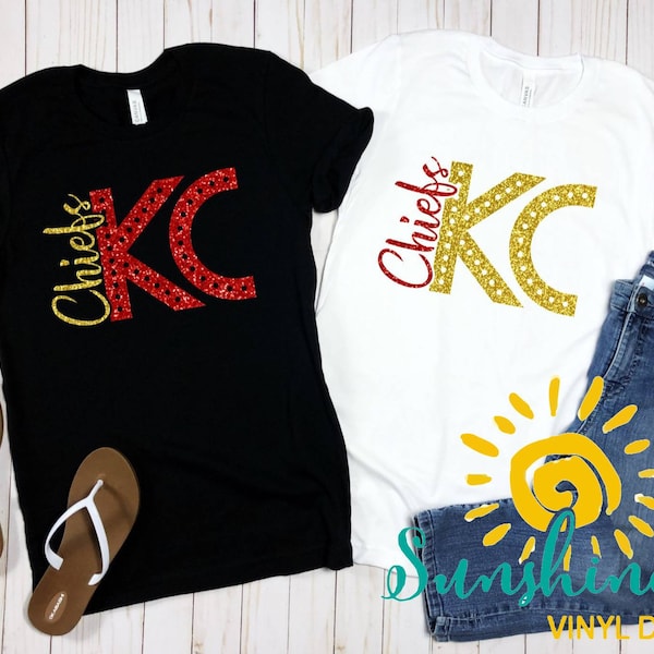 Kansas City Chiefs Neon Lights Glitter T-Shirt or Sweatshirt | KC Chiefs Bling Shirt