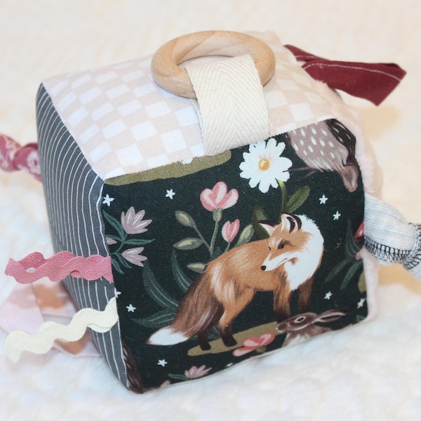 Fox Sensory Block, Hedgehog Activity Cube, Floral Baby Rattle, Crinkle Toy, Baby Shower Gift