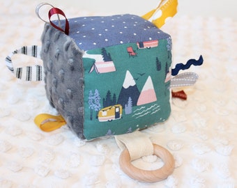 Camper Sensory Block, Activity Cube, Baby Rattle, Crinkle Toy, Baby Shower Gift