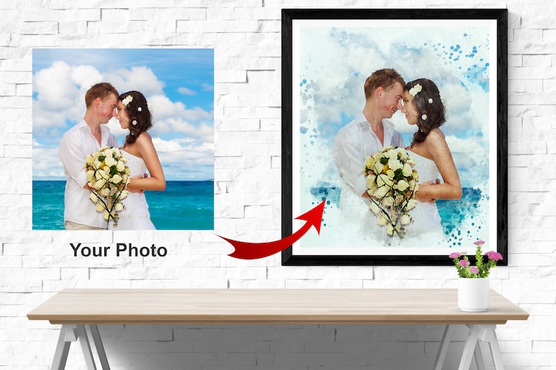 Watercolor Art on framed Canvas Cute Couple Portrait Personalized Wedding Painting Custom Family Print CUSTOM PAINTING from Photo