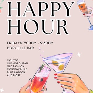 Happy Hour Schild Flyer Anpassbar 40 x 50 cm | Bearbeitbarer digitaler Download | Personalisierbar Party Dekor für Bar oder Events