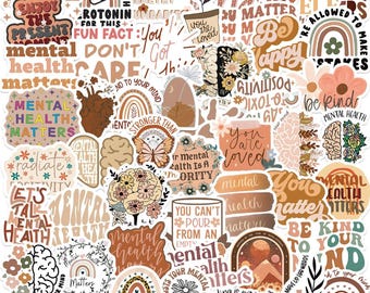 50 Boho Positive Quote Stickers: Inspirational Affirmations, Waterproof Vinyl Decals