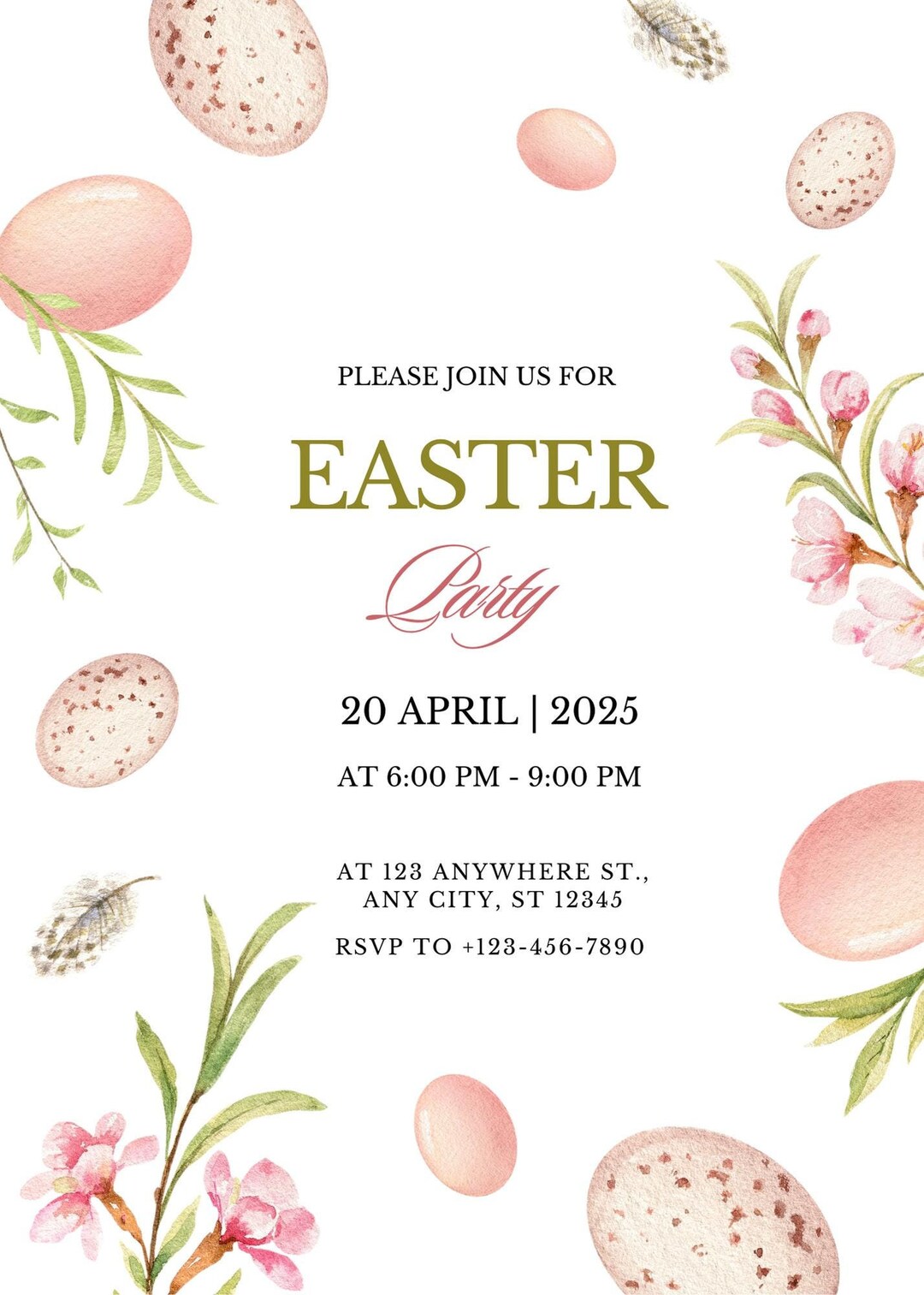 Editable Easter Party Invitation Template | Printable Floral Egg Design ...