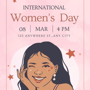 Custom Women’s Day Invite 5 x 7 Inch| Cute Pink and Brown Women’s Day Celebration | Personalized Digital File