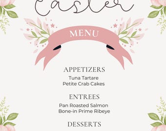 Editable Floral Easter Menu Template | Spring Brunch Dinner (Digital Download)