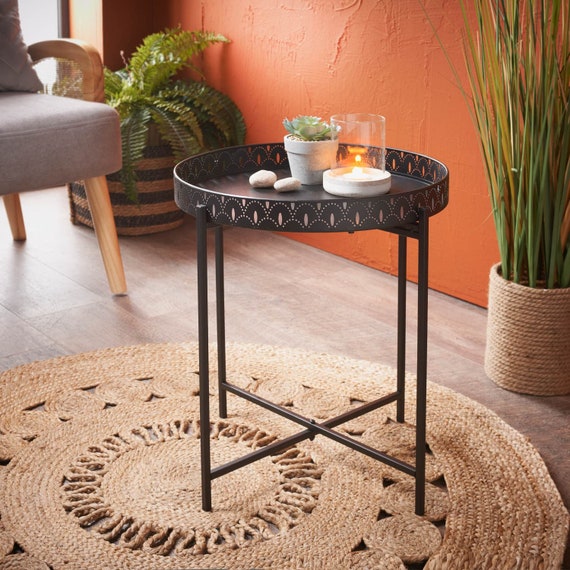 Black Tray Side Table Metal Top Coffee Table With Removable Etsy UK