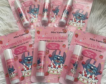 Strawberry Cake Warming Lip Balm, Blue Cartoon Lip Balm