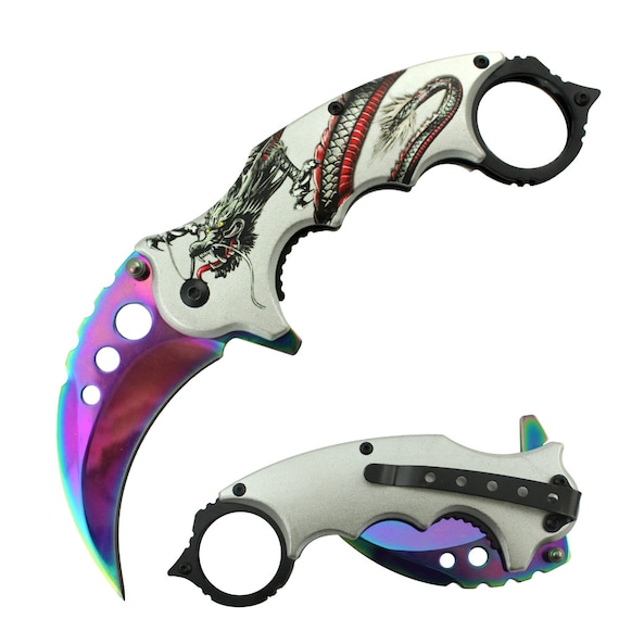 Customs KARAMBIT Knife W/ Stainless Blade and Dragon Artwork Etsy