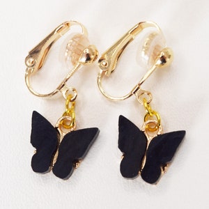 Butterfly clip on earrings, clip earrings, clip with butterfly pendant Schwarz