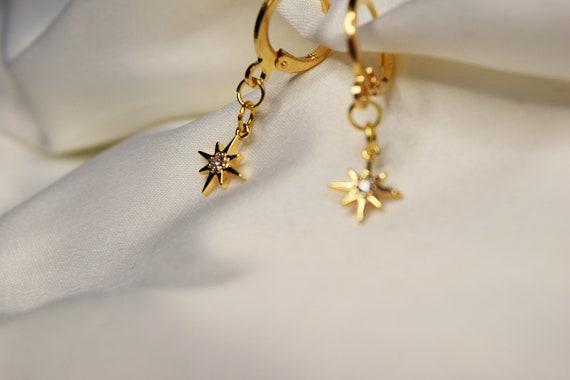 Crystal Star Hoop Earrings Gold, Star Earrings, Hoop