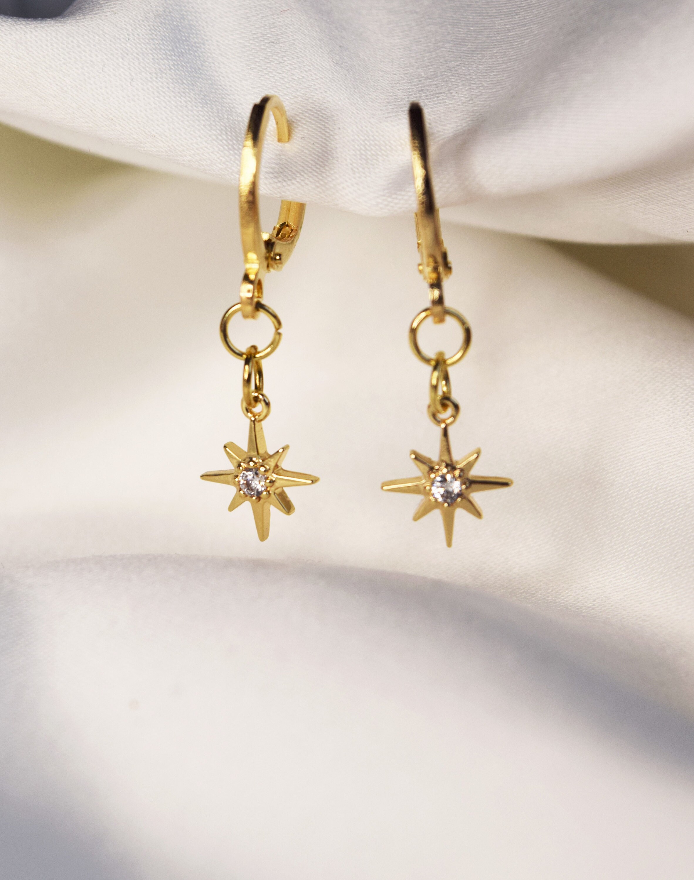 Crystal Star Hoop Earrings Gold, Star Earrings, Hoop