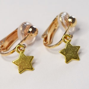 Star clip on earrings, ear clips, clip earrings with star pendant