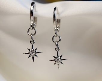 Orecchini a cerchio stella di cristallo argento, orecchini a cerchio stella, orecchini a cerchio