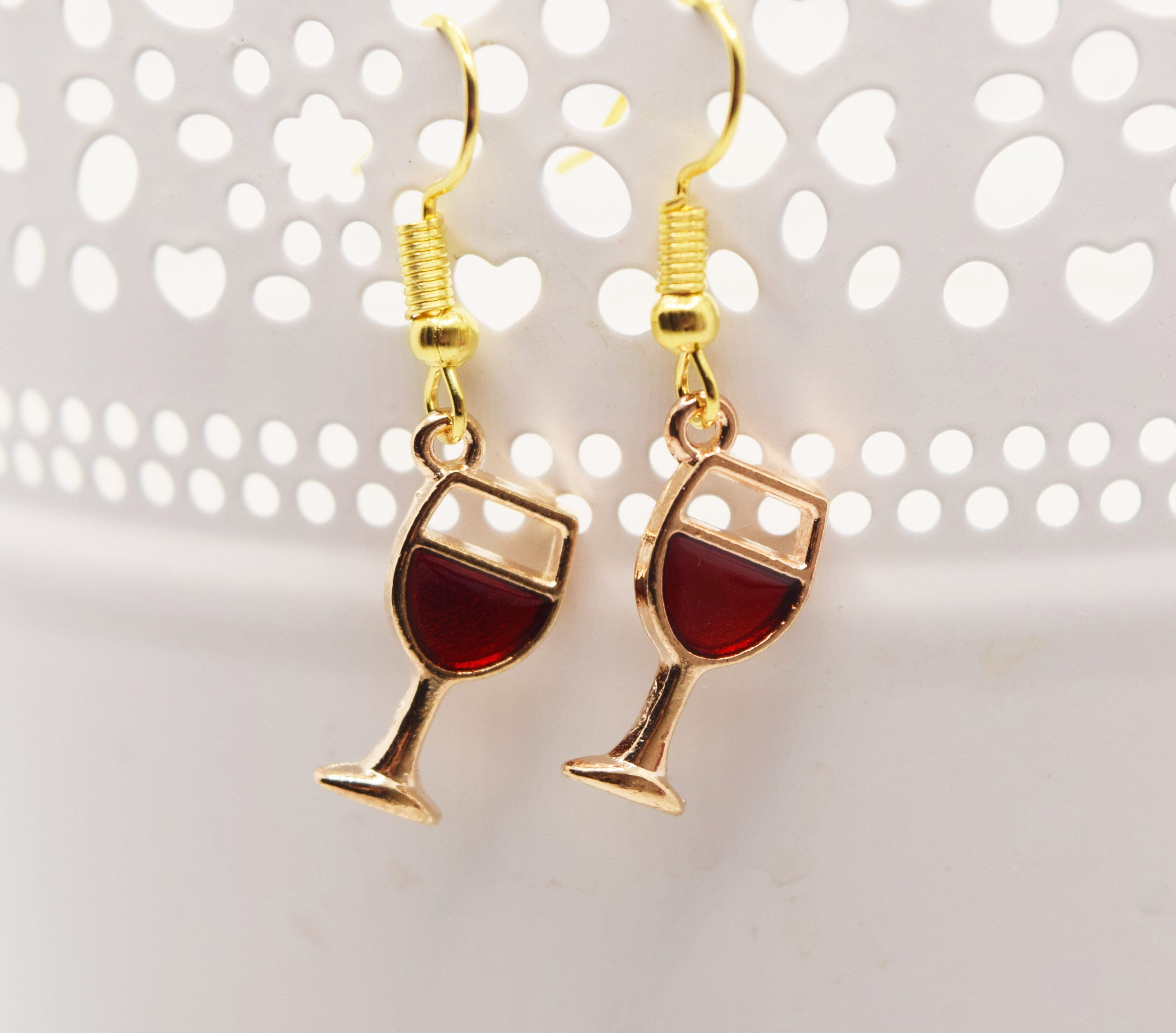 PNPGDYK Orecchini da donna, Orecchini Natale donna, Orecchini di bottiglia di vino rosso, con pendente a forma di calice di vino rosso