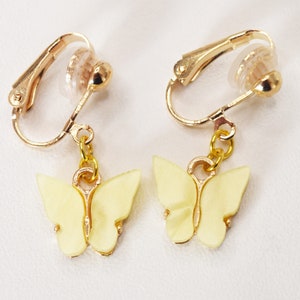 Butterfly clip on earrings, clip earrings, clip with butterfly pendant Gelb