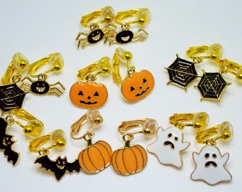 Halloween clip on earrings, clip earrings, clip with Halloween pendant, Halloween earrings