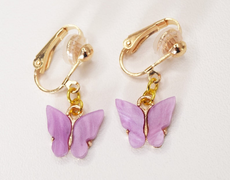 Butterfly clip on earrings, clip earrings, clip with butterfly pendant Lila