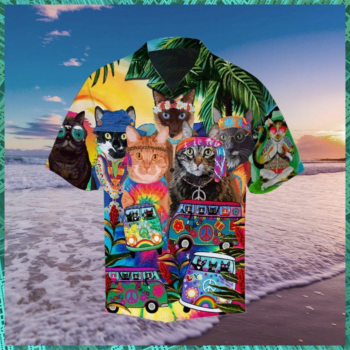 Hippie Cat Hawaiian Shirt ShortSleeve Hawaiian Aloha Shirt Etsy