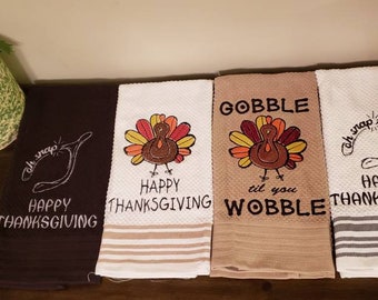 Fall Kitchen Hand towels Embroidered Thankful and Blessed Towels Hanging Towels with Snap Thanksgiving Kitchen Towels Housewarming Gifts
