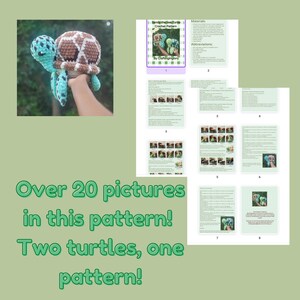 May include: Crochet pattern for a sea turtle amigurumi. The pattern includes over 20 pictures and instructions for making two turtles. The pattern is titled "Sandy the Sea Turtle Crochet Pattern" by Craftinginglory.