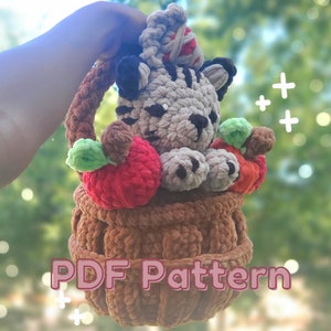 PDF Pattern: Crochet Kitty Apple Basket Plushie Pattern