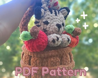 PDF Pattern: Crochet Kitty Apple Basket Plushie Pattern