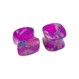 BodyJewels007's Pair of Purple Turquoise Crystal Double Flared Cushion Shaped Naga Body Piercing Jewelry Gauges Plugs Size 8g (3mm) to 54mm