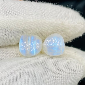 Natural Blue Fire White Rainbow Moonstone Heart Shape Ear Plugs - Handmade Natural Beautiful (Pair) Size - 3 to 30MM and Custom Available