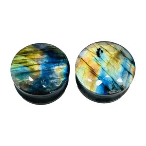 Labradorite Gemstone Double Flared Ear Plug Naga Gauges Body Piercing 8g 3mm to 2-1/8" 54mm (Pair of 1)