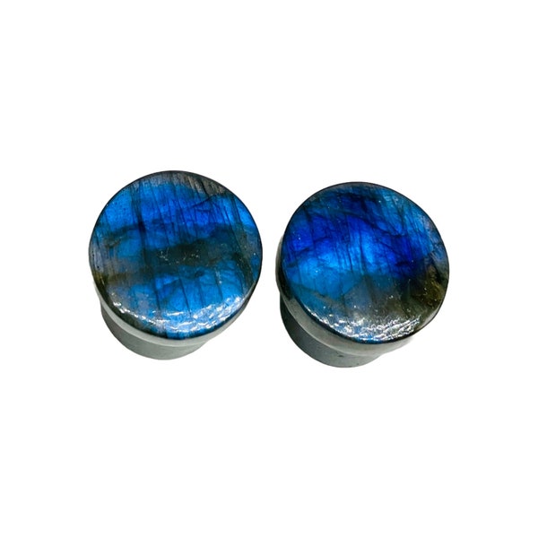 BodyJewels007's Natural Blue Labradorite Gemstone Handmade Single Flared Ear Piercing Gauges Plugs Naga Body Jewelry 8g (3mm) to 1" (25mm)