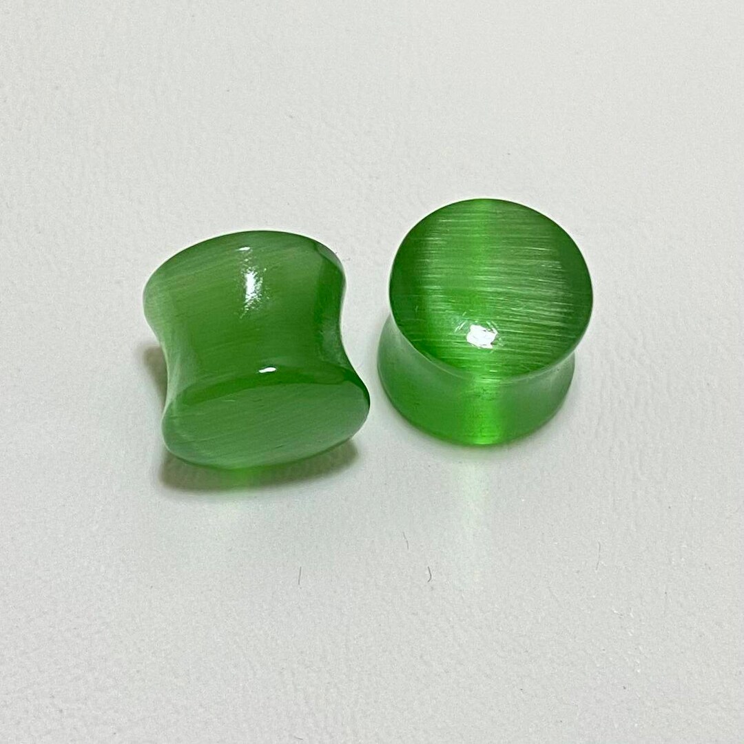Pair of Green Cats Eye Plugs Smooth Polished Handwork Organic Etsy