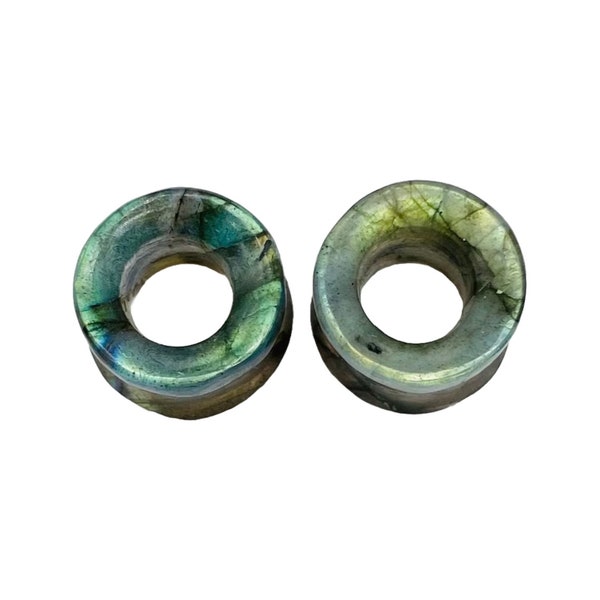 Paire de bouchons tunnel faits à la main en cristal de labradorite multi-éclairs multi-flash faits à la main, piercing d'oreille naga, taille de 6 g (4 mm) à 40 mm