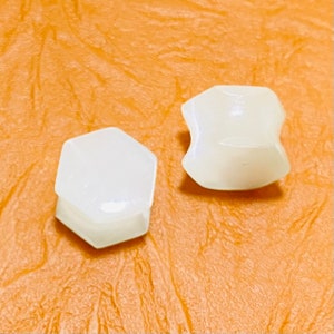 Pair of White Cat's Eye Plugs, Organic Stone Ear Plugs, Hexagon Shape Plugs, Size - 3mm to 50mm and Custum Available (Price per Pair)