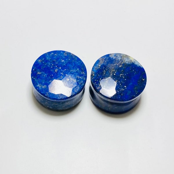Natural Lapis Lazuli Hexagon Cut Faceted Ear Plugs, Lapis lazuli gauge, Natural Beautiful (pair) size 3mm to 50mm & Custum available