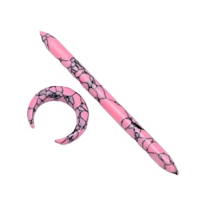 Pink Turquoise Tribal Septum Spike and Crescent Pincher Set – Handmade Body Jewelry for Nose, Cartilage or Ear Piercings with Stone Effect