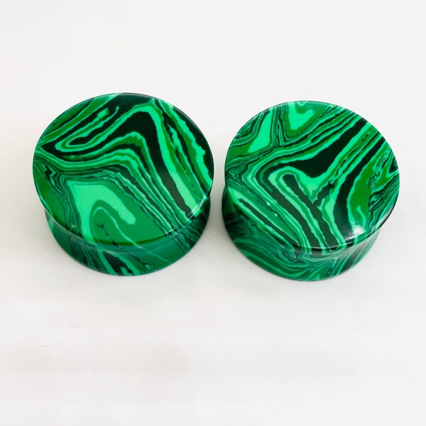 Green Malachite Plugs / Gauge - Double Flared Organic Stone Ear Plugs, Size - 3mm to 50mm and Custum Available (Price per Pair)