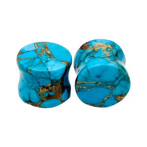 Piercing corporal Naga Plug con piedra turquesa azul cobre americana natural, doble acampanado, forma redonda, calibre 8 g (3 mm) a 1 pulgada (25 mm)