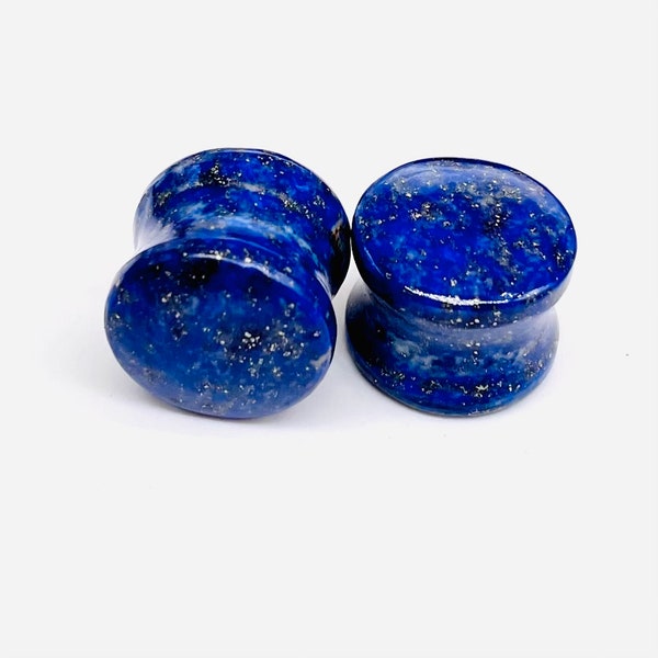 Pair of Top Quality Natural Lapis Lazuli Crystal Handcrafted Ear Piercing Plug Tunnel Gauges Naga Body Jewelry Size 8g (3mm) to 50mm