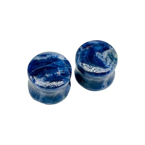 Natural Sodalite Crystal Ear Gauges Plugs, Double Flared Round, 8g (3mm) to 2-1/8 inches (54mm), Set of 2