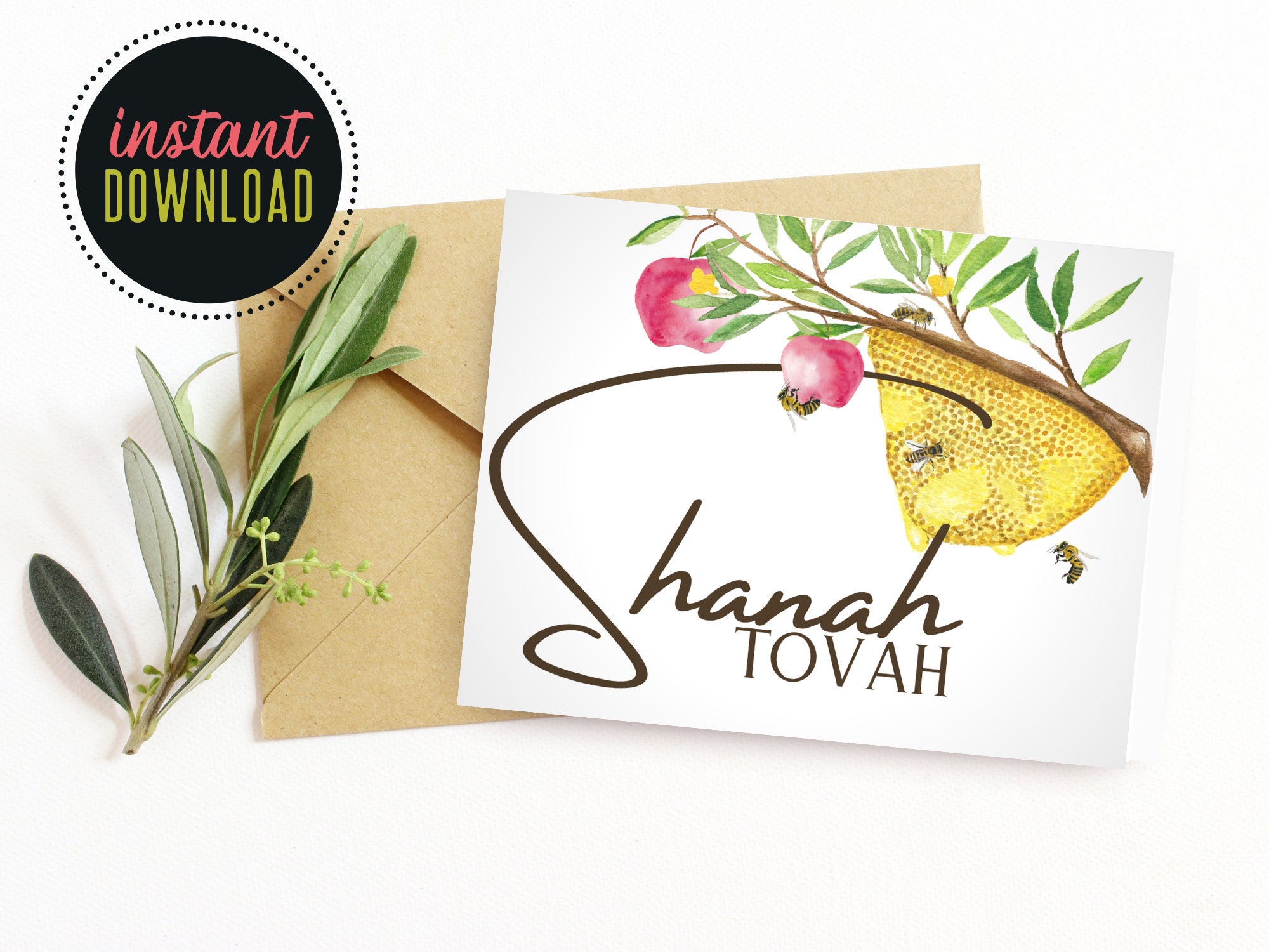 Printable Shanah Tovah Rosh Hashanah Greeting Card INSTANT Etsy
